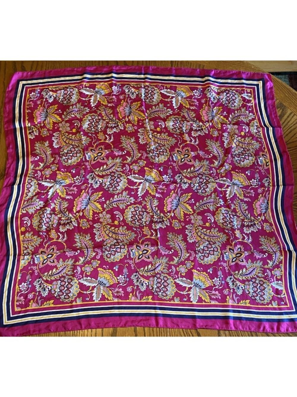Silk Floral Scarf Purple Multicolor 33x33 Lightweight Square Neck Scarf - Picture 6 of 7